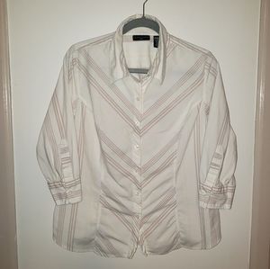 Apostrophe Button Down Striped Blouse, Pastel Light Colors, Size XL Extra Large